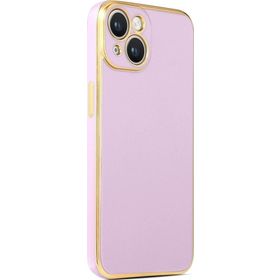 CoverZone iPhone 14 Gold Kenar Pastel Renkli Halcyon Z-Bark Lila Cep Telefonu Kılıfı