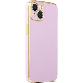 CoverZone iPhone 14 Gold Kenar Pastel Renkli Halcyon Z-Bark Lila Cep Telefonu Kılıfı