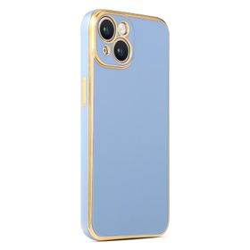 CoverZone iPhone 14 Gold Kenar Pastel Renkli Halcyon Z-Bark Mavi Cep Telefonu Kılıfı