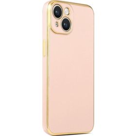 CoverZone iPhone 14 Gold Kenar Pastel Renkli Halcyon Z-Bark Rosegold Cep Telefonu Kılıfı