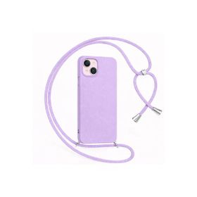 CoverZone iPhone 14 İpli Boyun Askılı Silikon Kadife İç Yüzeyli Epiphany Lila Cep Telefonu Kılıfı