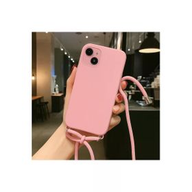 CoverZone iPhone 14 İpli Boyun Askılı Silikon Kadife İç Yüzeyli Epiphany Pembe Cep Telefonu Kılıfı