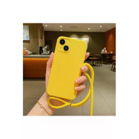CoverZone iPhone 14 İpli Boyun Askılı Silikon Kadife İç Yüzeyli Epiphany Sarı Cep Telefonu Kılıfı