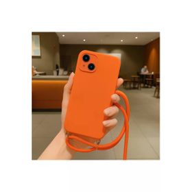 CoverZone iPhone 14 İpli Boyun Askılı Silikon Kadife İç Yüzeyli Epiphany Turuncu Cep Telefonu Kılıfı