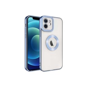 CoverZone iPhone 14 Kamera Korumalı Logo Gösteren Colored Z-Omega Kapak Mavi Açık Cep Telefonu Kılıfı