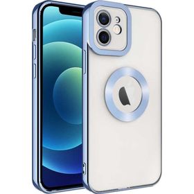 CoverZone iPhone 14 Kamera Korumalı Logo Gösteren Colored Z-Omega Kapak Mavi Açık Cep Telefonu Kılıfı