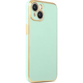 CoverZone iPhone 14 Plus Gold Kenar Pastel Renkli Halcyon Z-Bark Açık Yeşil Cep Telefonu Kılıfı