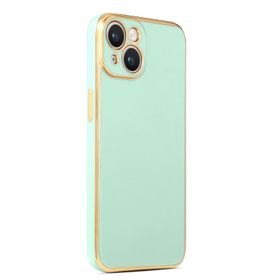 CoverZone iPhone 14 Plus Gold Kenar Pastel Renkli Halcyon Z-Bark Açık Yeşil Cep Telefonu Kılıfı