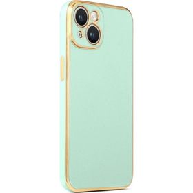 CoverZone iPhone 14 Plus Gold Kenar Pastel Renkli Halcyon Z-Bark Açık Yeşil Cep Telefonu Kılıfı