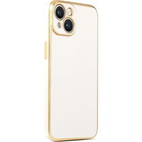 CoverZone iPhone 14 Plus Gold Kenar Pastel Renkli Halcyon Z-Bark Beyaz Cep Telefonu Kılıfı