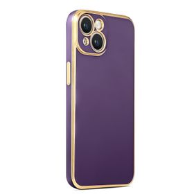 CoverZone iPhone 14 Plus Gold Kenar Pastel Renkli Halcyon Z-Bark Derin Mor Cep Telefonu Kılıfı