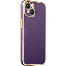 CoverZone iPhone 14 Plus Gold Kenar Pastel Renkli Halcyon Z-Bark Derin Mor Cep Telefonu Kılıfı