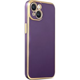 CoverZone iPhone 14 Plus Gold Kenar Pastel Renkli Halcyon Z-Bark Derin Mor Cep Telefonu Kılıfı