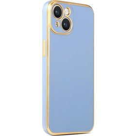 CoverZone iPhone 14 Plus Gold Kenar Pastel Renkli Halcyon Z-Bark Mavi Cep Telefonu Kılıfı