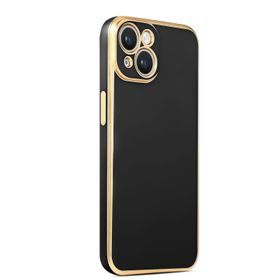 CoverZone iPhone 14 Plus Gold Kenar Pastel Renkli Halcyon Z-Bark Siyah Cep Telefonu Kılıfı