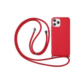 CoverZone iPhone 14 Plus İpli Boyun Askılı Silikon Kadife İç Yüzeyli Epiphany Kırmızı Cep Telefonu Kılıfı