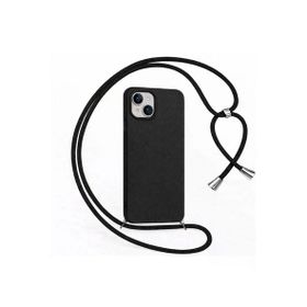 CoverZone iPhone 14 Plus İpli Boyun Askılı Silikon Kadife İç Yüzeyli Epiphany Siyah Cep Telefonu Kılıfı
