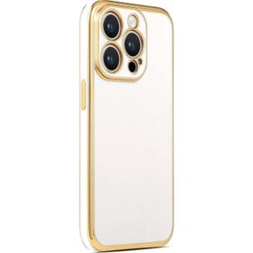 CoverZone iPhone 14 Pro Gold Kenar Pastel Renkli Halcyon Z-Bark Beyaz Cep Telefonu Kılıfı
