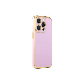 CoverZone iPhone 14 Pro Gold Kenar Pastel Renkli Halcyon Z-Bark Lila Cep Telefonu Kılıfı