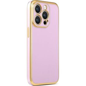 CoverZone iPhone 14 Pro Gold Kenar Pastel Renkli Halcyon Z-Bark Lila Cep Telefonu Kılıfı