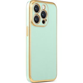 CoverZone iPhone 14 Pro Max Gold Kenar Pastel Renkli Halcyon Z-Bark Kapak Açık Yeşil Cep Telefonu Kılıfı
