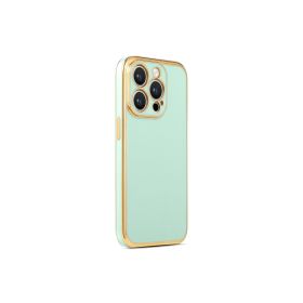 CoverZone iPhone 14 Pro Max Gold Kenar Pastel Renkli Halcyon Z-Bark Kapak Açık Yeşil Cep Telefonu Kılıfı