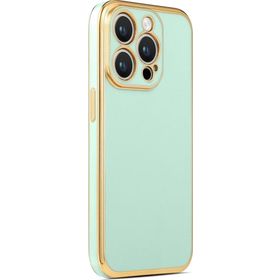 CoverZone iPhone 14 Pro Max Gold Kenar Pastel Renkli Halcyon Z-Bark Kapak Açık Yeşil Cep Telefonu Kılıfı