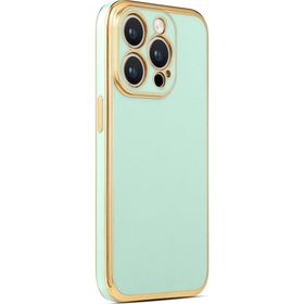 CoverZone iPhone 14 Pro Max Gold Kenar Pastel Renkli Halcyon Z-Bark Kapak Açık Yeşil Cep Telefonu Kılıfı