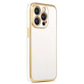 CoverZone iPhone 14 Pro Max Gold Kenar Pastel Renkli Halcyon Z-Bark Kapak Beyaz Cep Telefonu Kılıfı