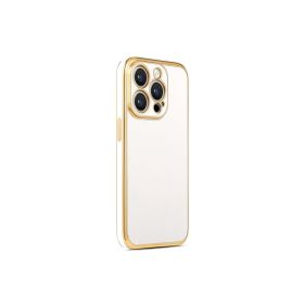 CoverZone iPhone 14 Pro Max Gold Kenar Pastel Renkli Halcyon Z-Bark Kapak Beyaz Cep Telefonu Kılıfı