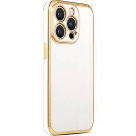 CoverZone iPhone 14 Pro Max Gold Kenar Pastel Renkli Halcyon Z-Bark Kapak Beyaz Cep Telefonu Kılıfı