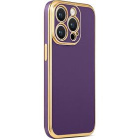 CoverZone iPhone 14 Pro Max Gold Kenar Pastel Renkli Halcyon Z-Bark Kapak Derin Mor Cep Telefonu Kılıfı