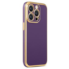 CoverZone iPhone 14 Pro Max Gold Kenar Pastel Renkli Halcyon Z-Bark Kapak Derin Mor Cep Telefonu Kılıfı