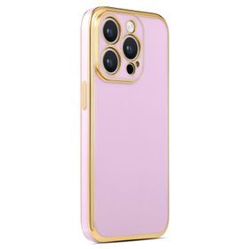 CoverZone iPhone 14 Pro Max Gold Kenar Pastel Renkli Halcyon Z-Bark Kapak Lila Cep Telefonu Kılıfı