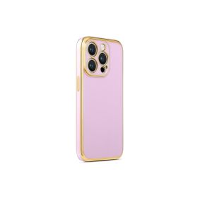 CoverZone iPhone 14 Pro Max Gold Kenar Pastel Renkli Halcyon Z-Bark Kapak Lila Cep Telefonu Kılıfı