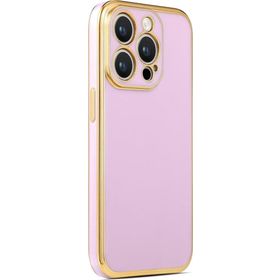 CoverZone iPhone 14 Pro Max Gold Kenar Pastel Renkli Halcyon Z-Bark Kapak Lila Cep Telefonu Kılıfı