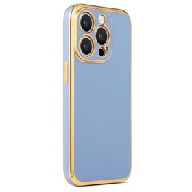 CoverZone iPhone 14 Pro Max Gold Kenar Pastel Renkli Halcyon Z-Bark Kapak Mavi Cep Telefonu Kılıfı