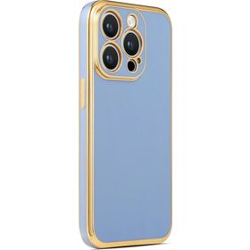 CoverZone iPhone 14 Pro Max Gold Kenar Pastel Renkli Halcyon Z-Bark Kapak Mavi Cep Telefonu Kılıfı