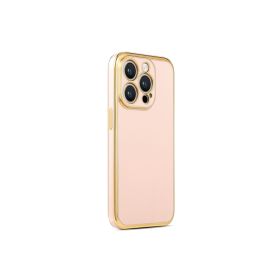 CoverZone iPhone 14 Pro Max Gold Kenar Pastel Renkli Halcyon Z-Bark Kapak Rosegold Cep Telefonu Kılıfı