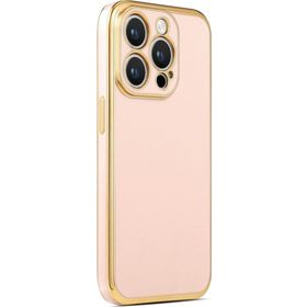 CoverZone iPhone 14 Pro Max Gold Kenar Pastel Renkli Halcyon Z-Bark Kapak Rosegold Cep Telefonu Kılıfı