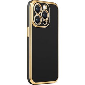 CoverZone iPhone 14 Pro Max Gold Kenar Pastel Renkli Halcyon Z-Bark Siyah Cep Telefonu Kılıfı