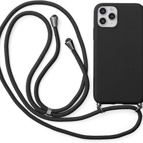 CoverZone iPhone 14 Pro Max İpli Boyun Askılı Silikon Kadife İç Yüzeyli Epiphany Siyah Cep Telefonu Kılıfı