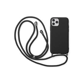 CoverZone iPhone 14 Pro Max İpli Boyun Askılı Silikon Kadife İç Yüzeyli Epiphany Siyah Cep Telefonu Kılıfı