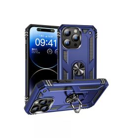 CoverZone iPhone 15 Pro Max Z-Vega Shockproof Standlı Yüzük Tutuculu Mega Case Kapak Mavi Cep Telefonu Kılıfı