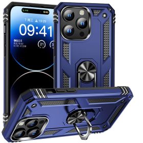 CoverZone iPhone 15 Pro Max Z-Vega Shockproof Standlı Yüzük Tutuculu Mega Case Kapak Mavi Cep Telefonu Kılıfı