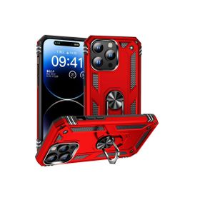 CoverZone iPhone 15 Pro Z-Vega Shockproof Standlı Yüzük Tutuculu Mega Case Kapak Kırmızı Cep Telefonu Kılıfı