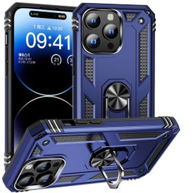 CoverZone iPhone 15 Pro Z-Vega Shockproof Standlı Yüzük Tutuculu Mega Case Mavi Cep Telefonu Kılıfı