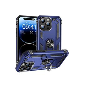 CoverZone iPhone 15 Pro Z-Vega Shockproof Standlı Yüzük Tutuculu Mega Case Mavi Cep Telefonu Kılıfı