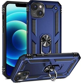 CoverZone iPhone 15 Z-Vega Shockproof Standlı Yüzük Tutuculu Mega Case Kapak Mavi Cep Telefonu Kılıfı