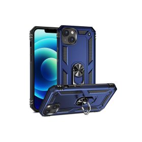 CoverZone iPhone 15 Z-Vega Shockproof Standlı Yüzük Tutuculu Mega Case Kapak Mavi Cep Telefonu Kılıfı